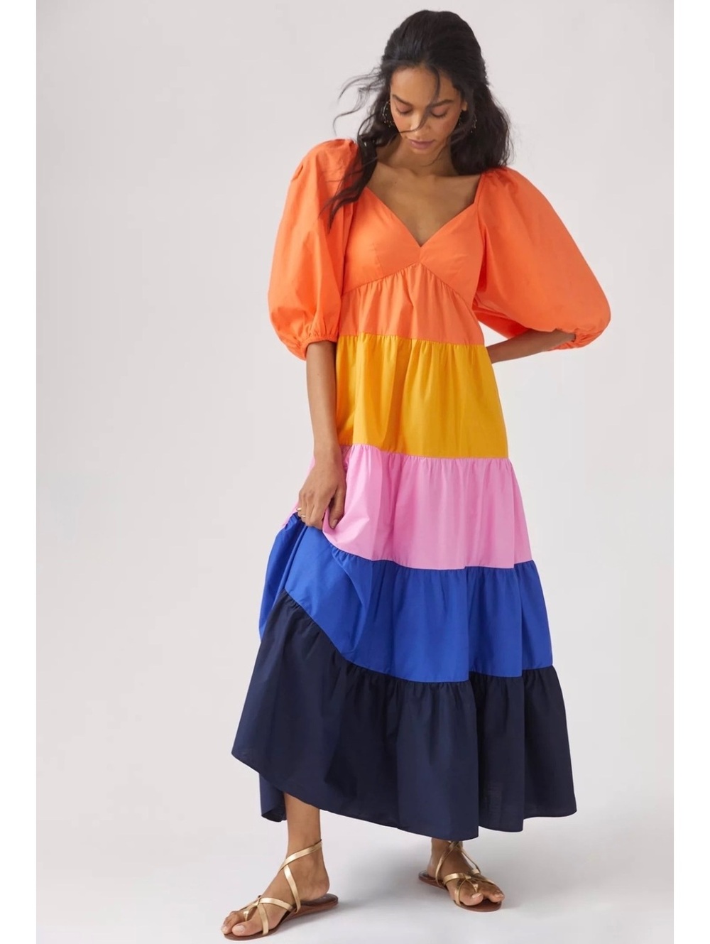 NWT Anthro x Farm Rio Tiered Colorblocked Maxi Dress size S